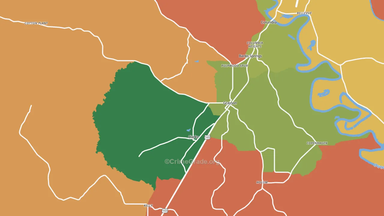 Grayson, LA Map of Robbery Rates