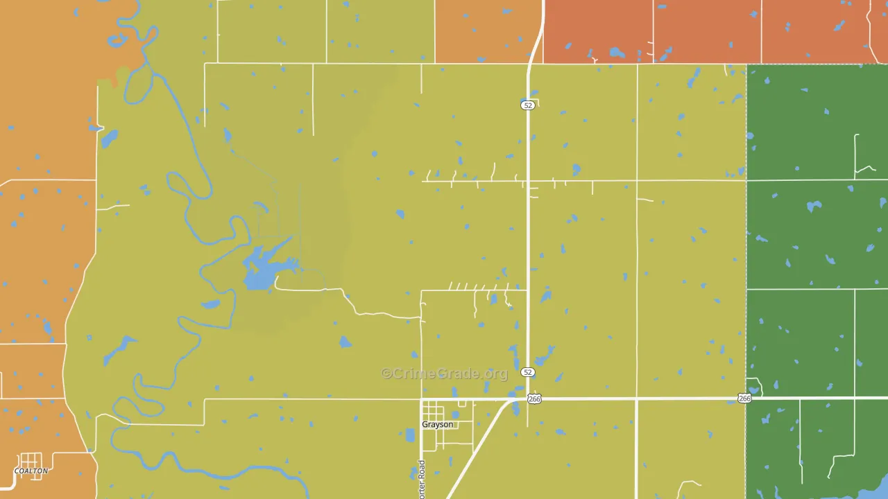 Grayson, OK Map of Robbery Rates
