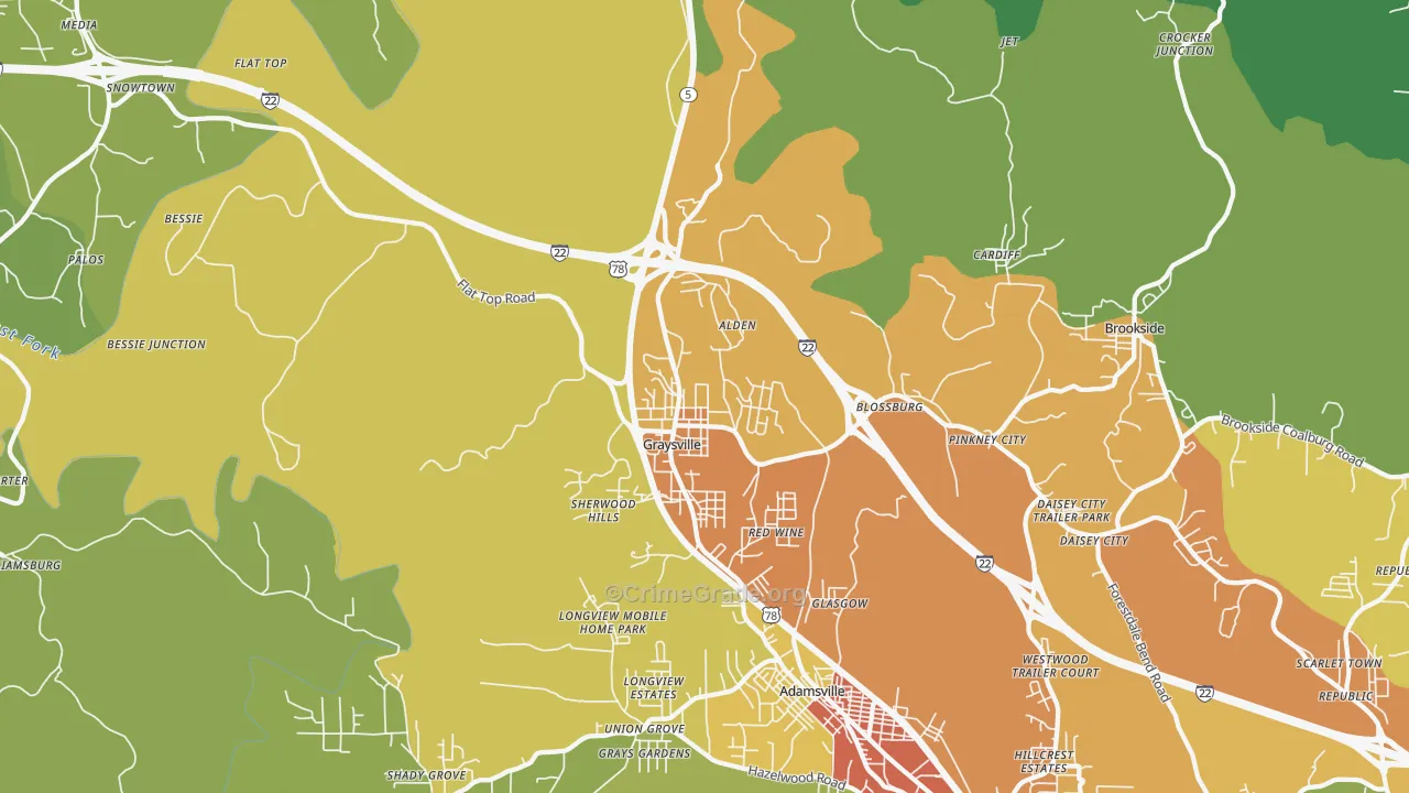 Graysville, AL Map of Robbery Rates