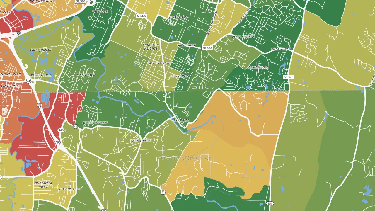 Graysville, GA Map of Robbery Rates