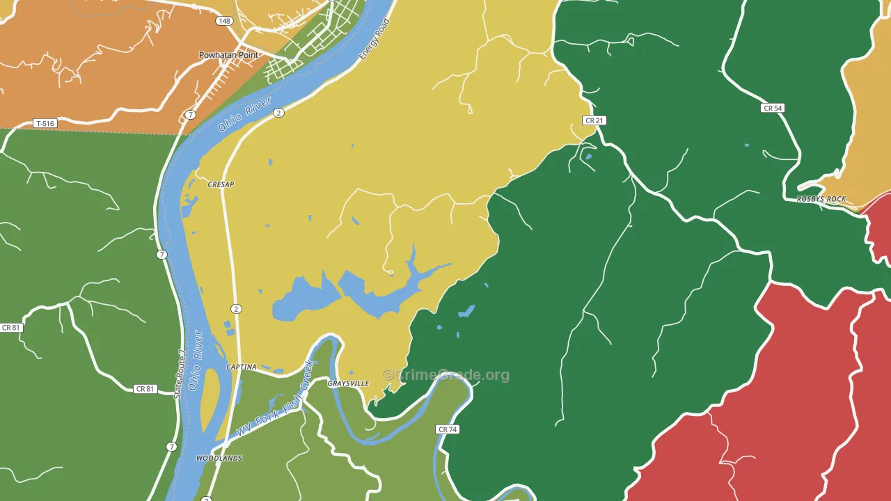 Graysville, WV Map of Robbery Rates