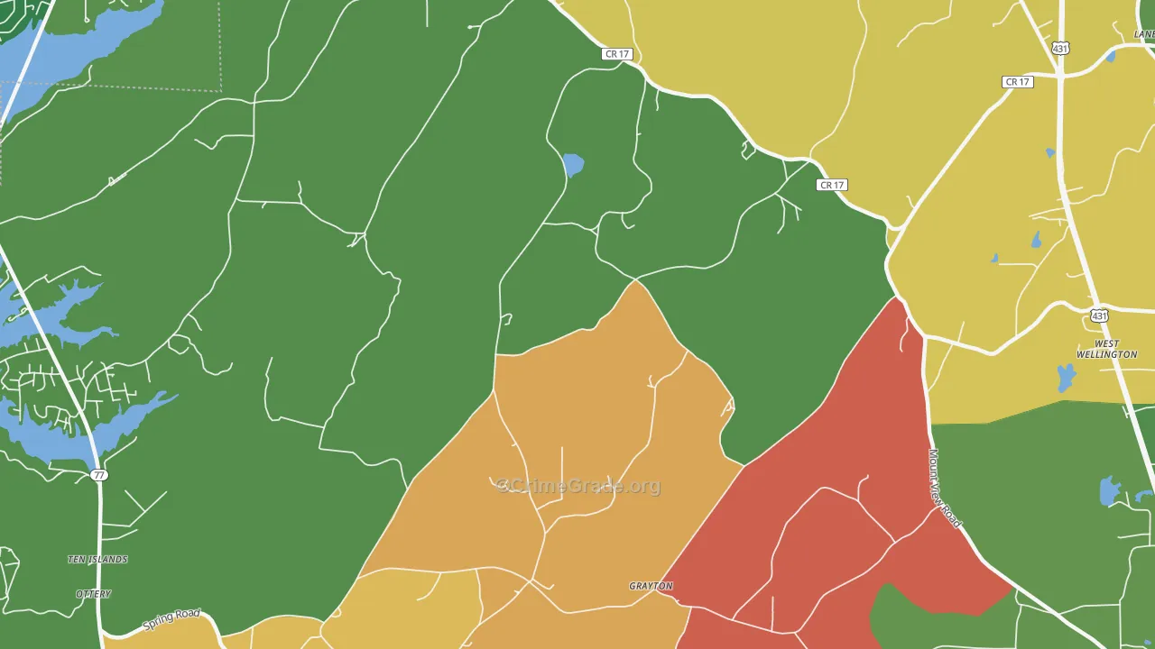 Grayton, AL Map of Robbery Rates