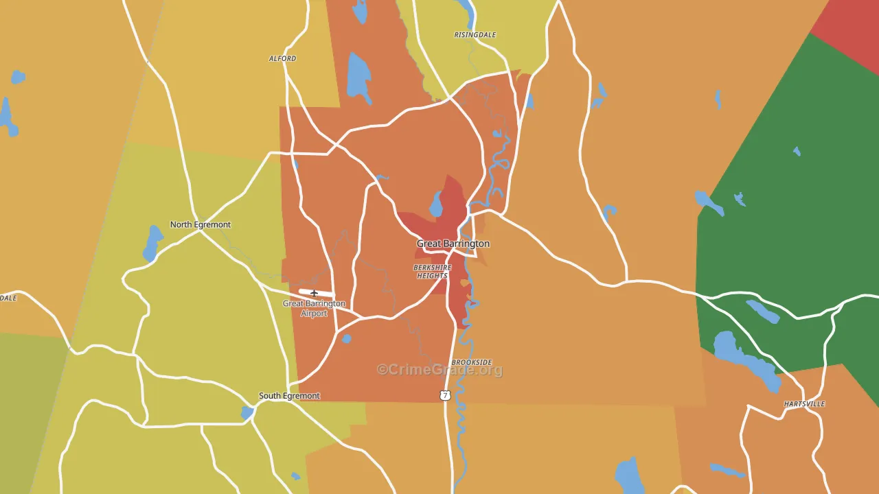 Great Barrington, MA Map of Robbery Rates