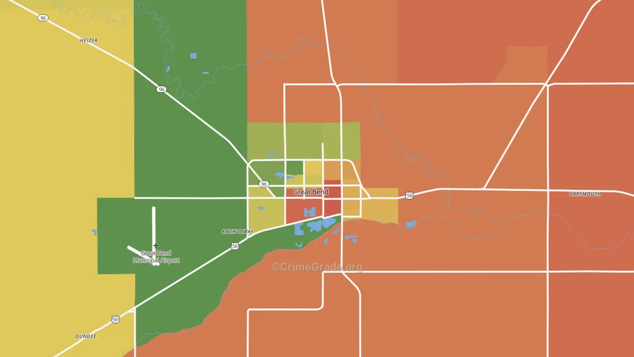 Great Bend, KS Map of Robbery Rates