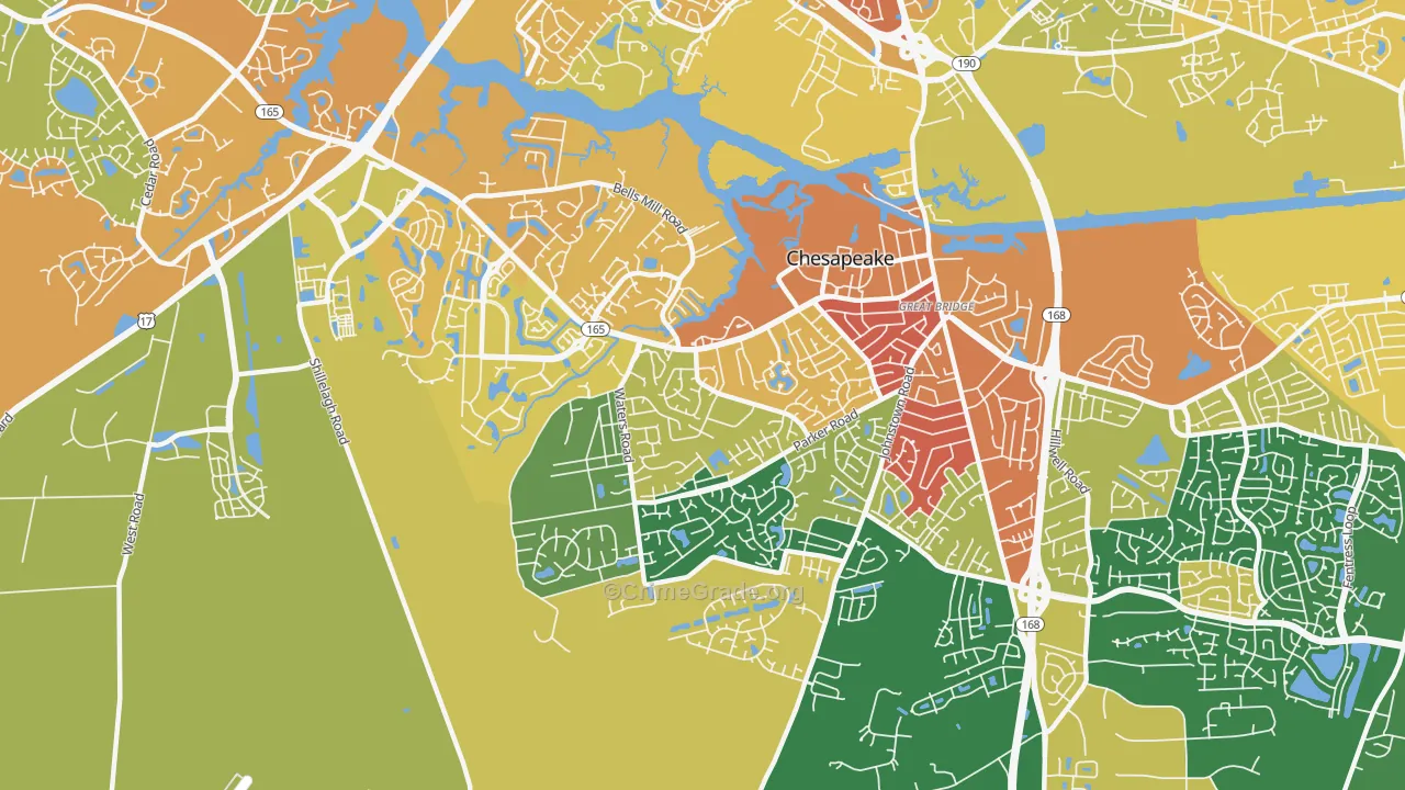 Great Bridge, Chesapeake, VA Map of Robbery Rates