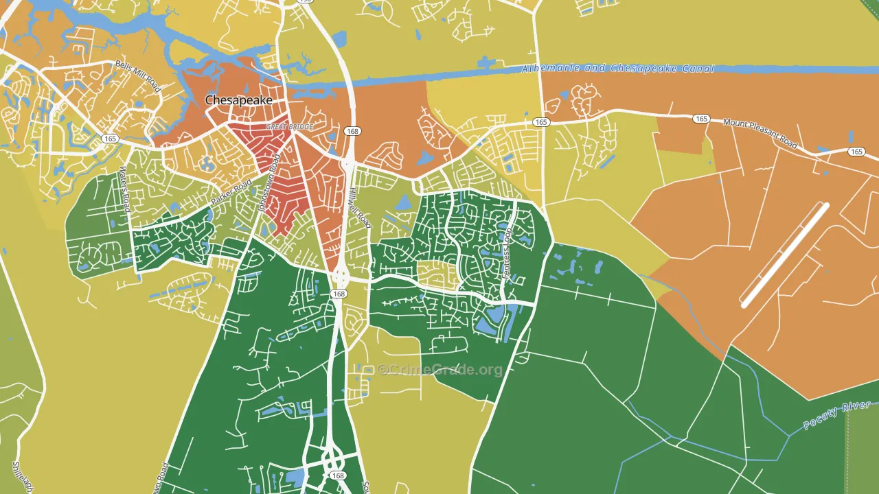 Great Bridge East, Chesapeake, VA Map of Robbery Rates