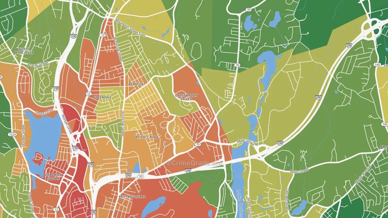 Great Brook Valley, Worcester, MA Map of Robbery Rates