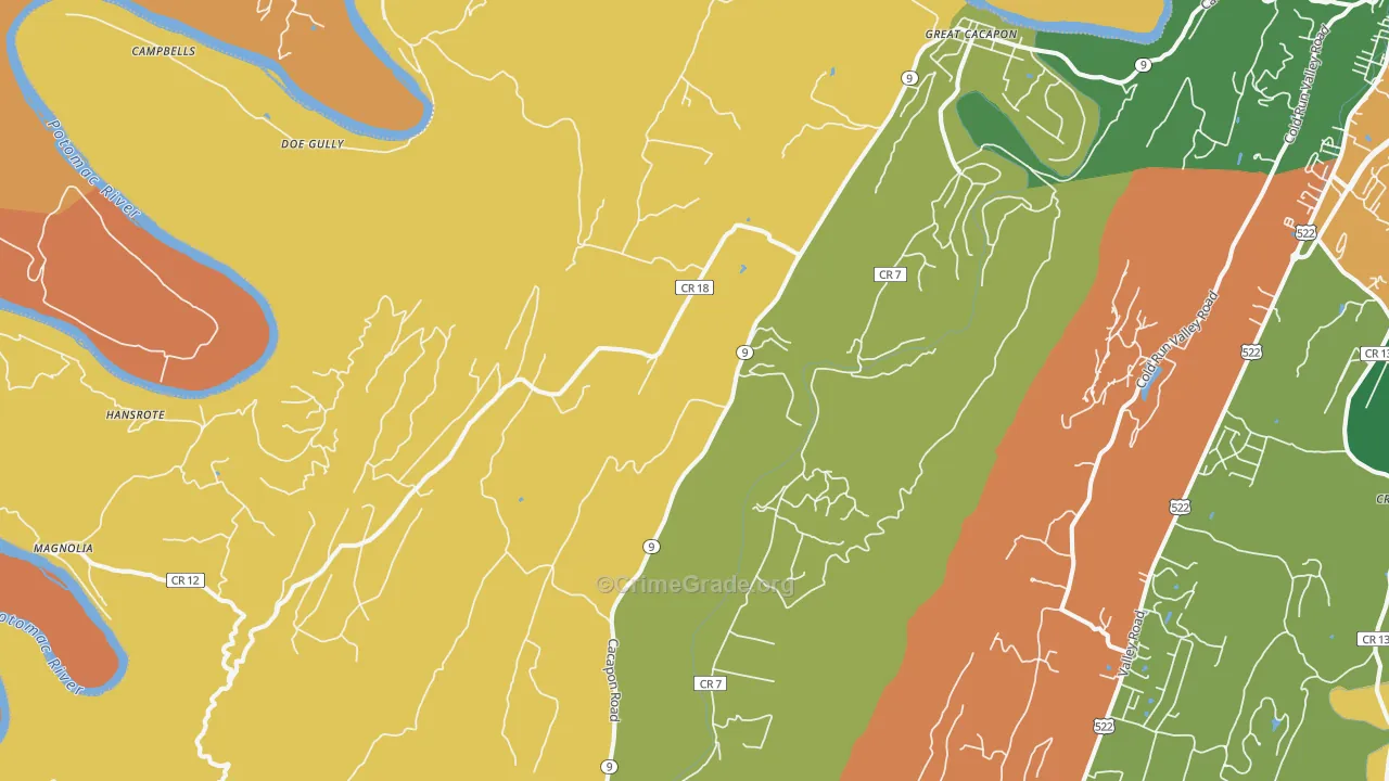 Great Cacapon, WV Map of Robbery Rates