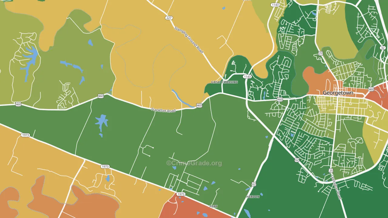 Great Crossing, KY Map of Robbery Rates