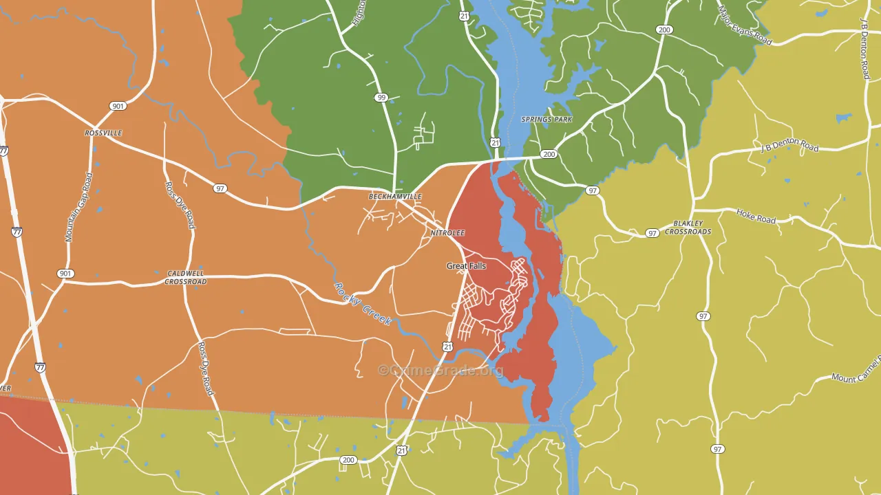 Great Falls, SC Map of Robbery Rates