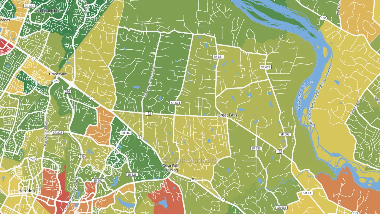Great Falls, VA Map of Robbery Rates