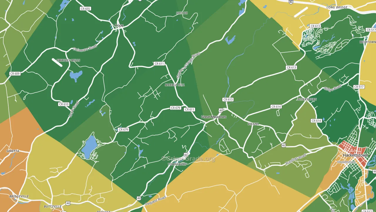 Great Meadows, NJ Map of Robbery Rates