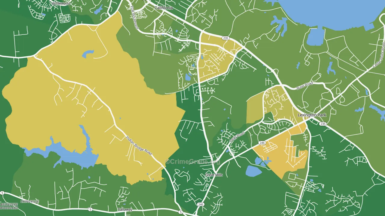 Great Mills, MD Map of Robbery Rates