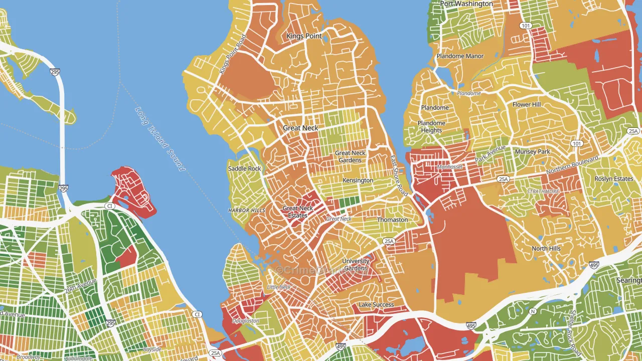Great Neck, NY Map of Robbery Rates