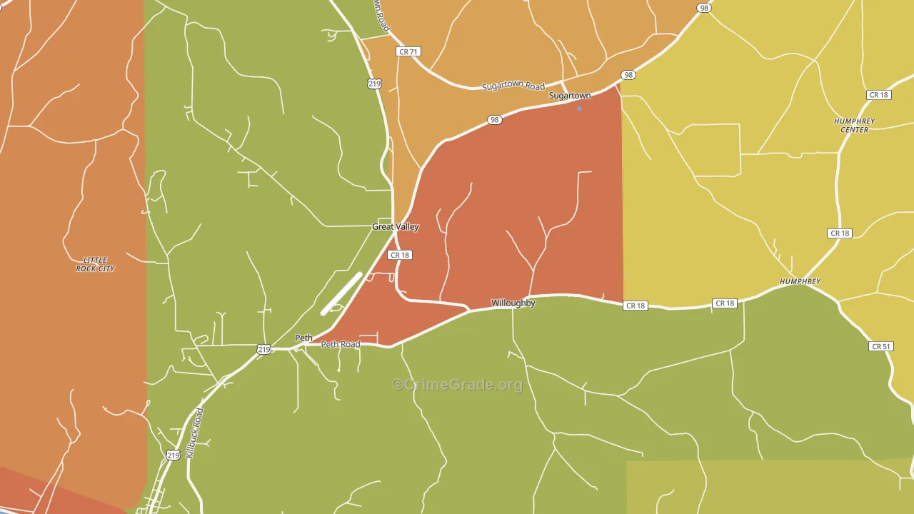 Great Valley, NY Map of Robbery Rates