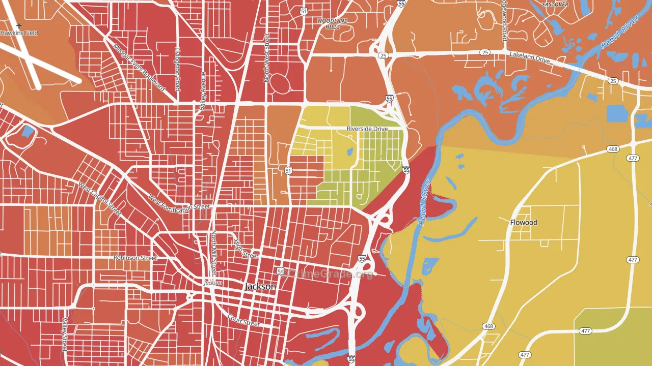 Greater Belhaven, Jackson, MS Map of Robbery Rates