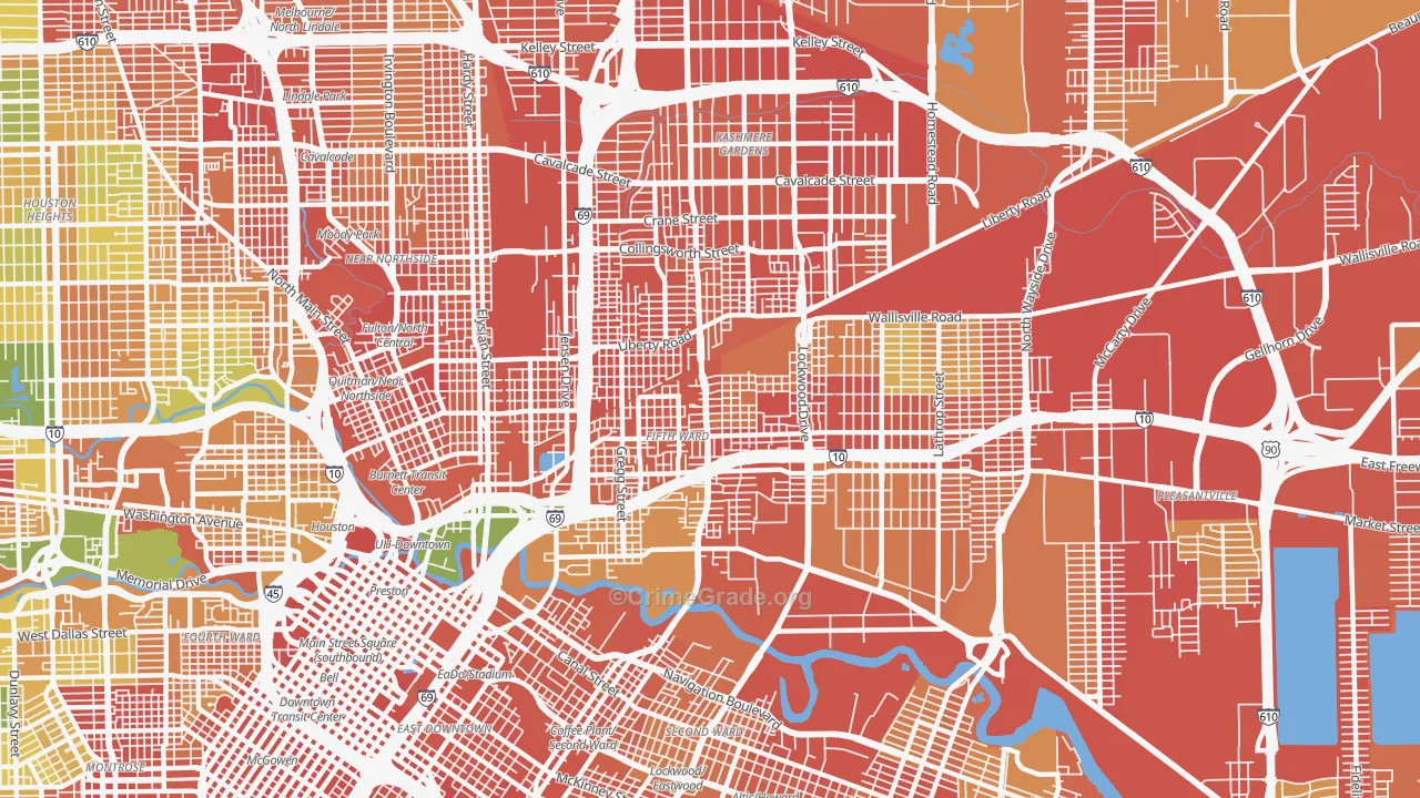 Greater Fifth Ward, Houston, TX Map of Robbery Rates