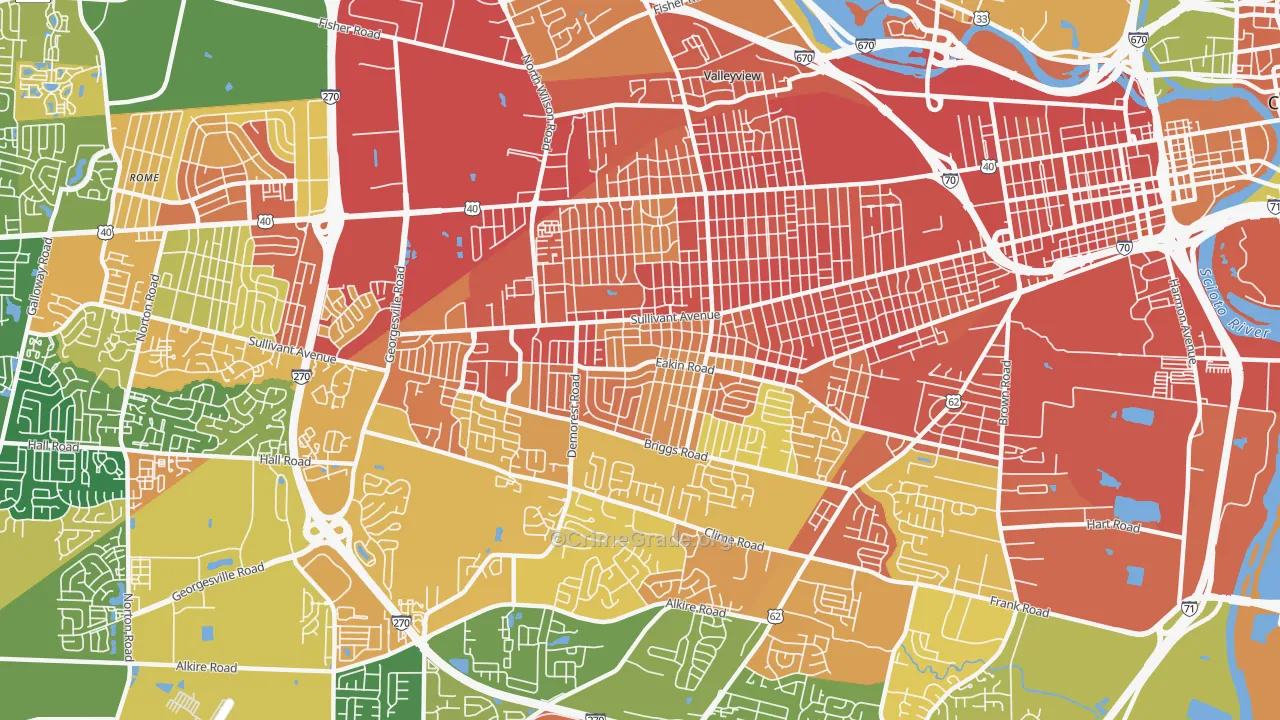Greater Hilltop, Columbus, OH Map of Robbery Rates