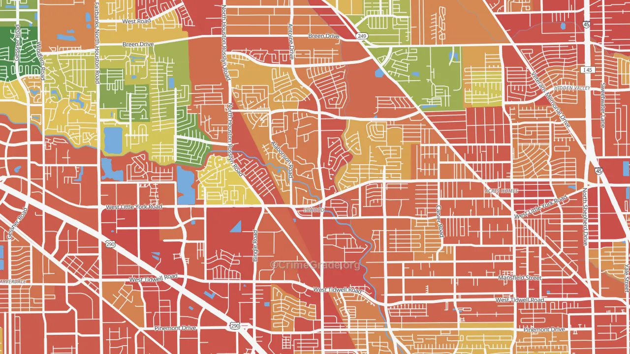 Greater Inwood, Houston, TX Map of Robbery Rates