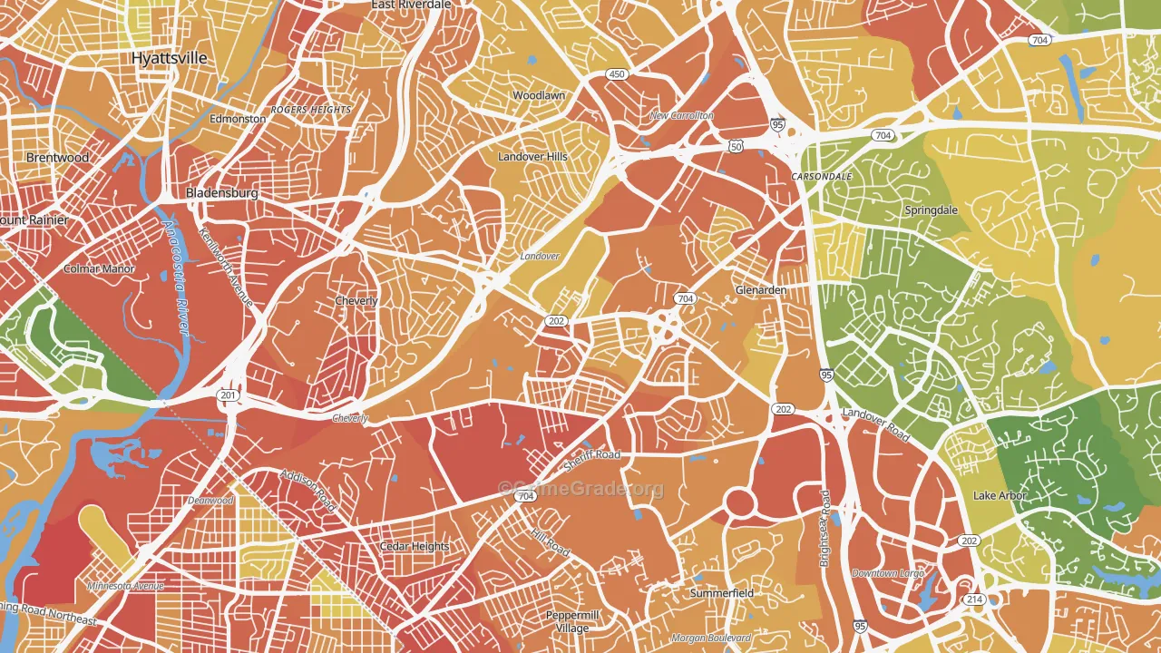 Greater Landover, Landover, MD Map of Robbery Rates