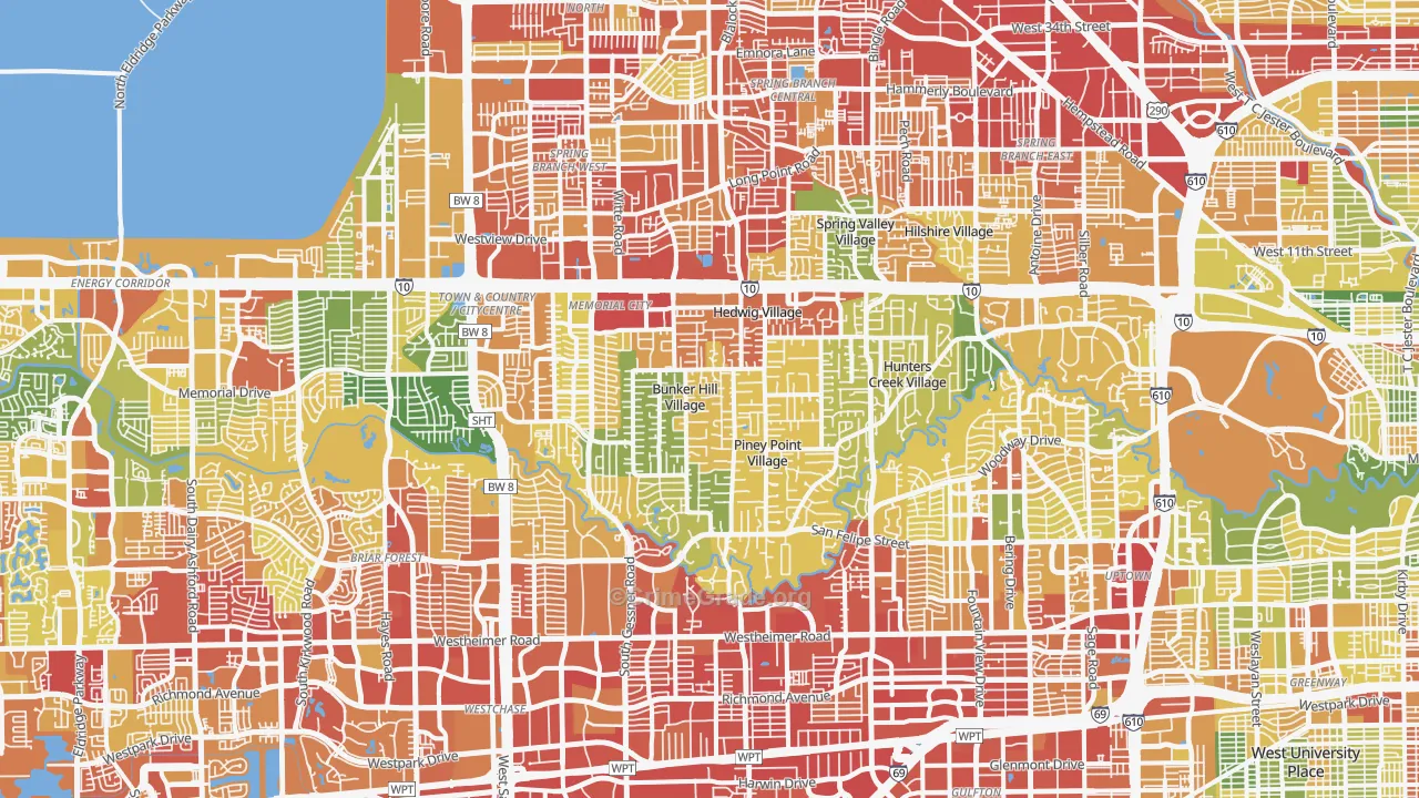 Greater Memorial, Houston, TX Map of Robbery Rates