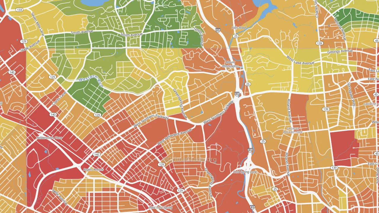 Greater Mount Washington, Baltimore, MD Map of Robbery Rates