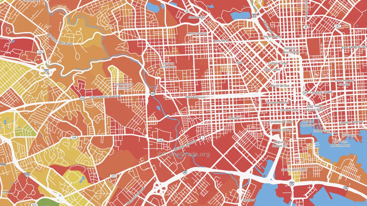 Greater Rosemont, Baltimore, MD Map of Robbery Rates