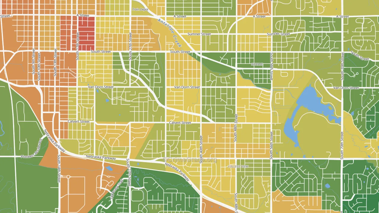 Greater South, Lincoln, NE Map of Robbery Rates