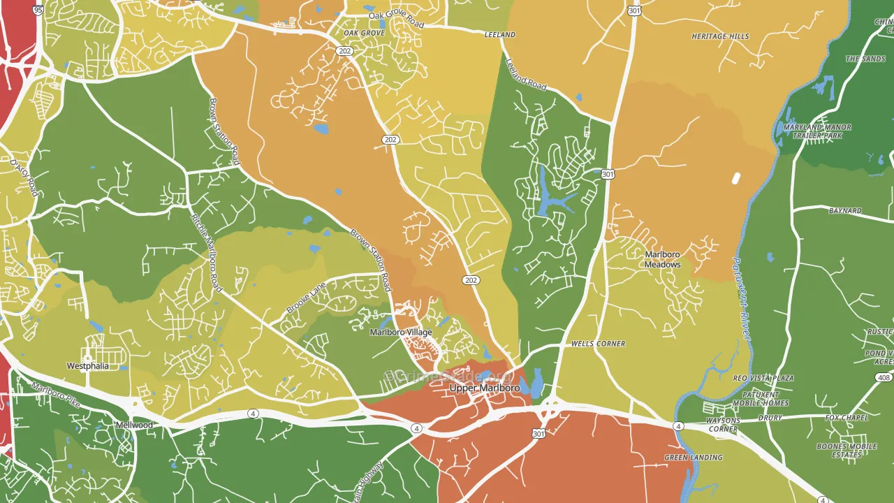 Greater Upper Marlboro, Brock Hall, MD Map of Robbery Rates