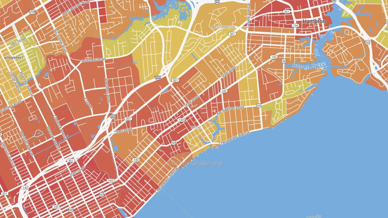 Greater Wythe, Hampton, VA Map of Robbery Rates