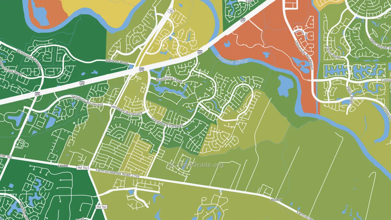 Greatwood, TX Map of Robbery Rates