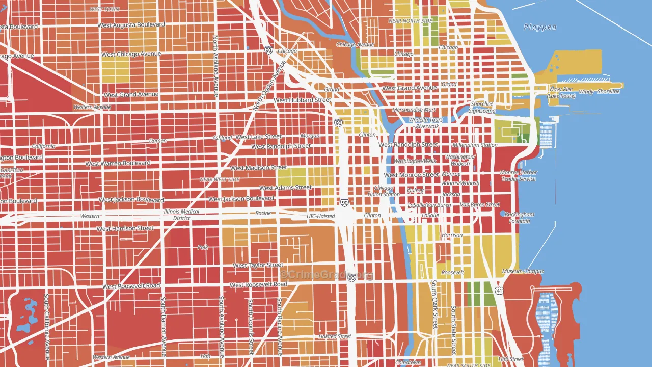 Greektown, Chicago, IL Map of Robbery Rates