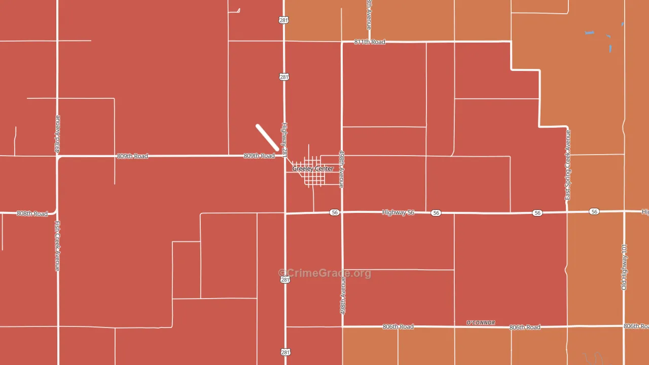 Greeley Center, NE Map of Robbery Rates