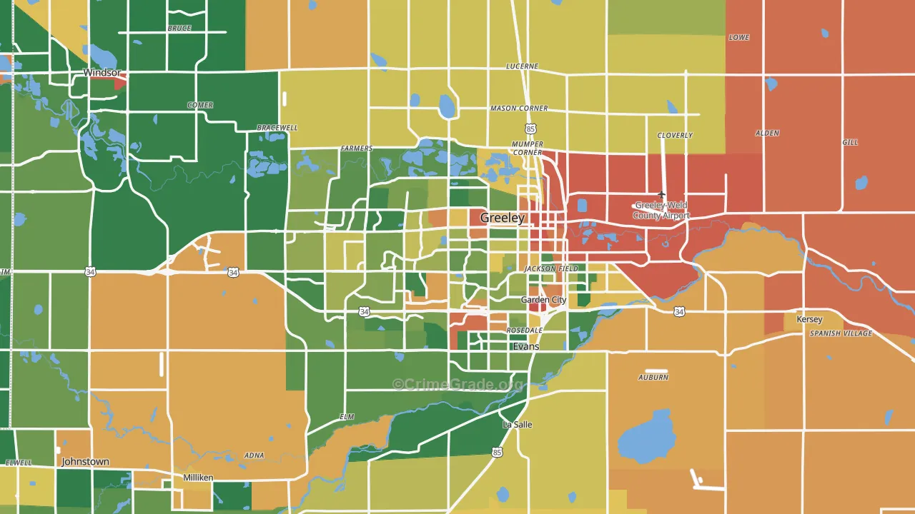 Greeley, CO Map of Robbery Rates