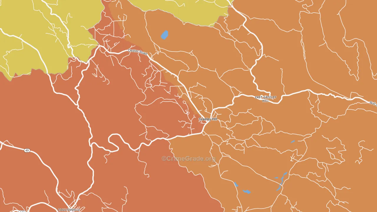 Greeley Hill, CA Map of Robbery Rates