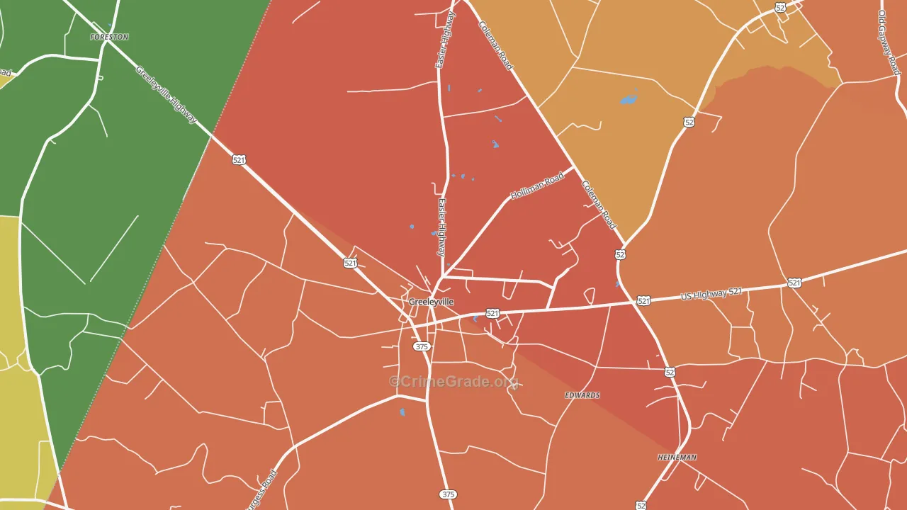 Greeleyville, SC Map of Robbery Rates