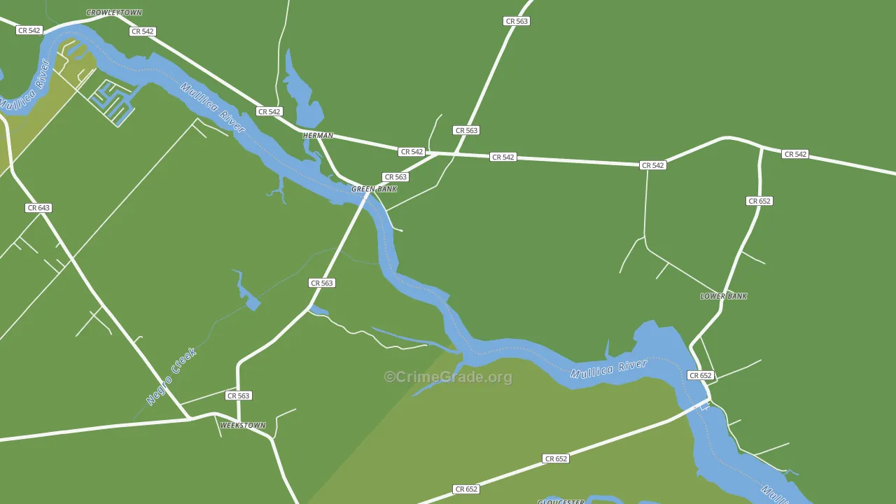 Green Bank, NJ Map of Robbery Rates