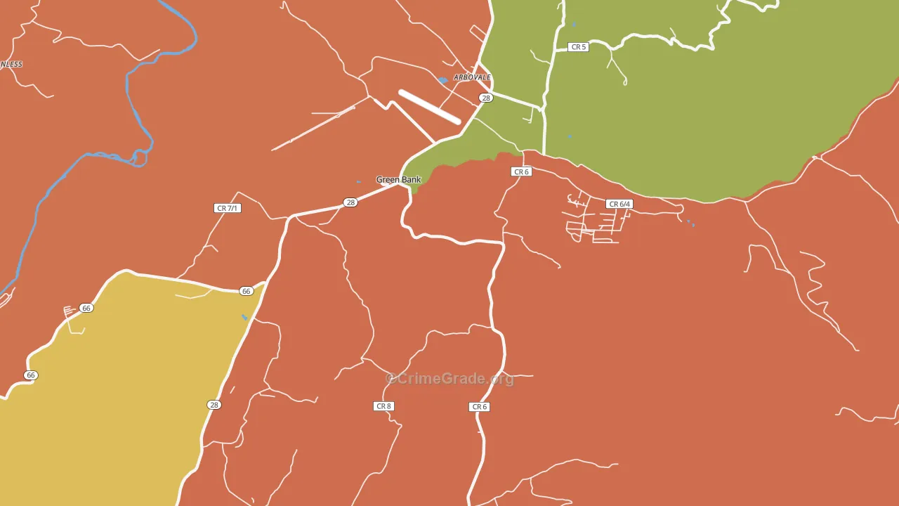 Green Bank, WV Map of Robbery Rates