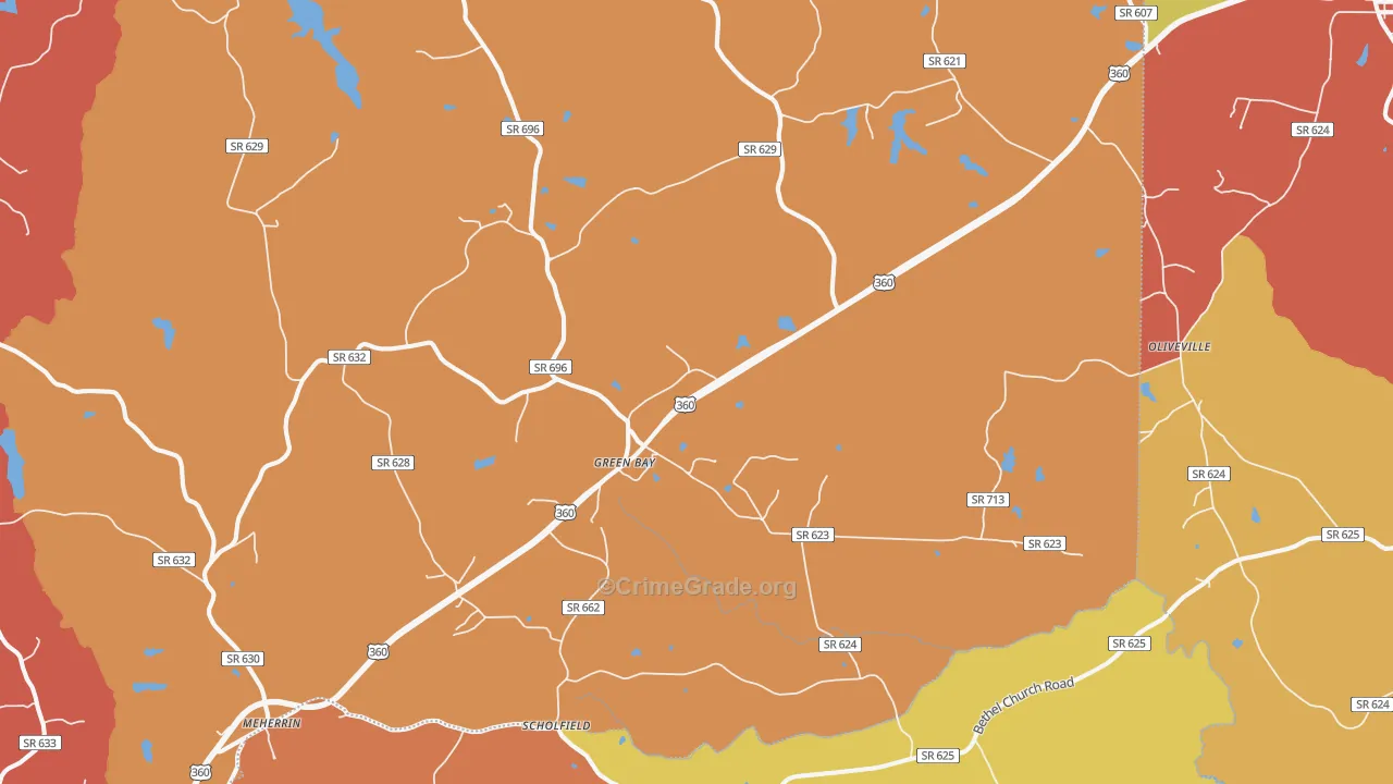 Green Bay, VA Map of Robbery Rates
