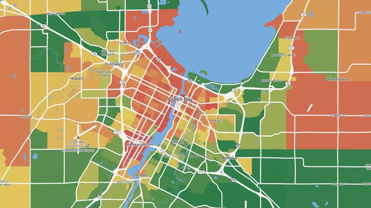Green Bay, WI Map of Robbery Rates