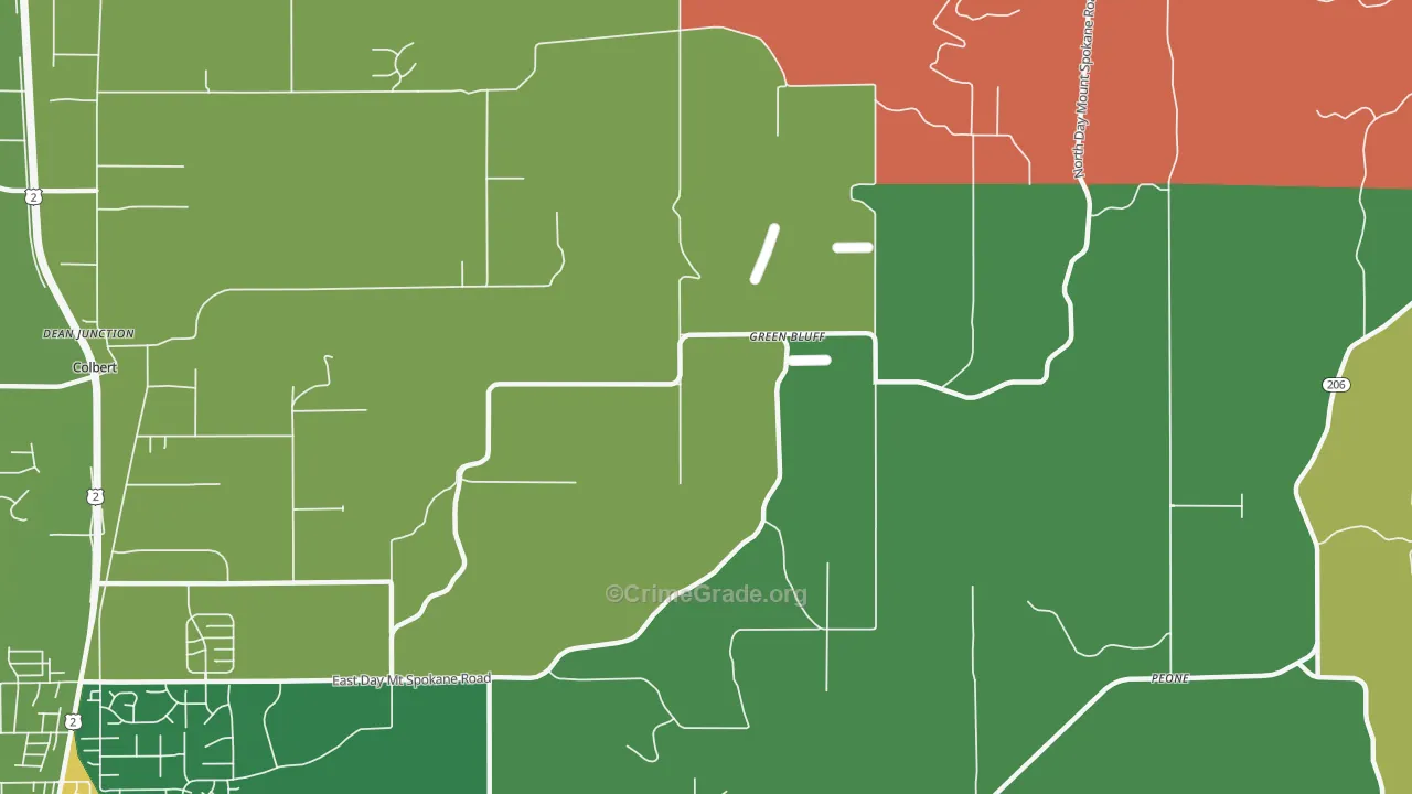 Green Bluff, WA Map of Robbery Rates