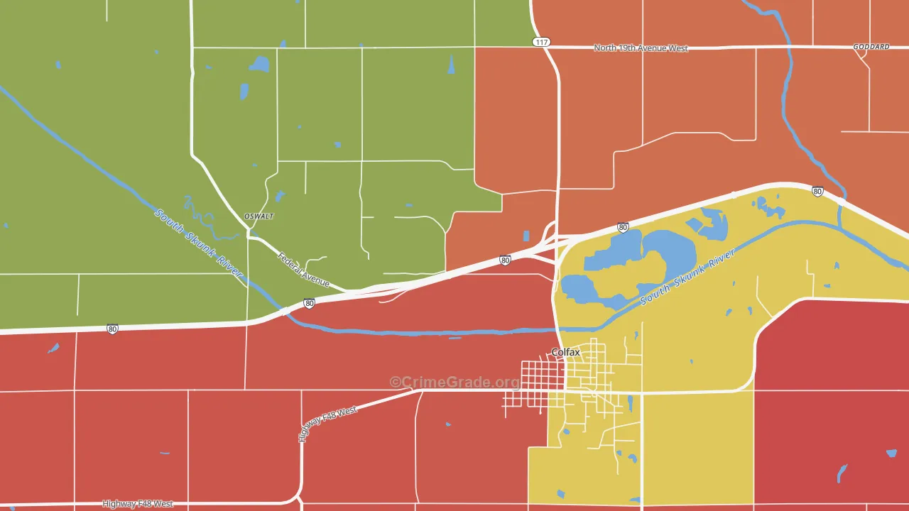 Green Castle, IA Map of Robbery Rates