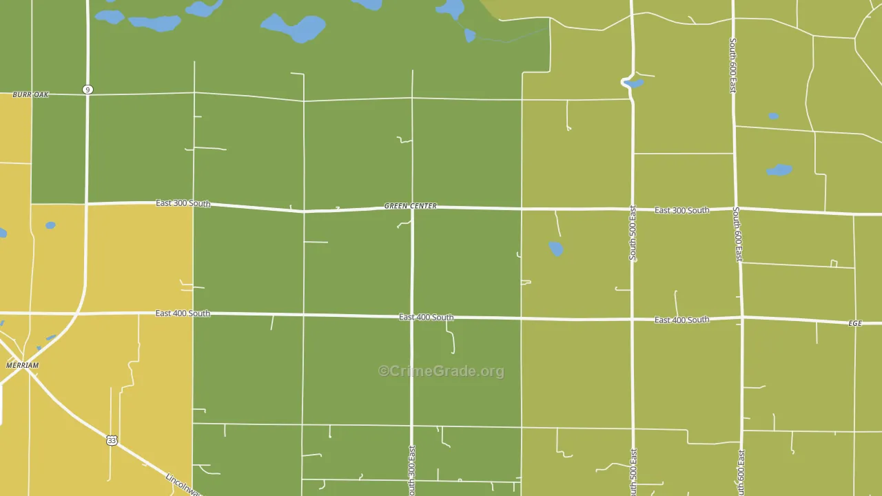 Green Center, IN Map of Robbery Rates
