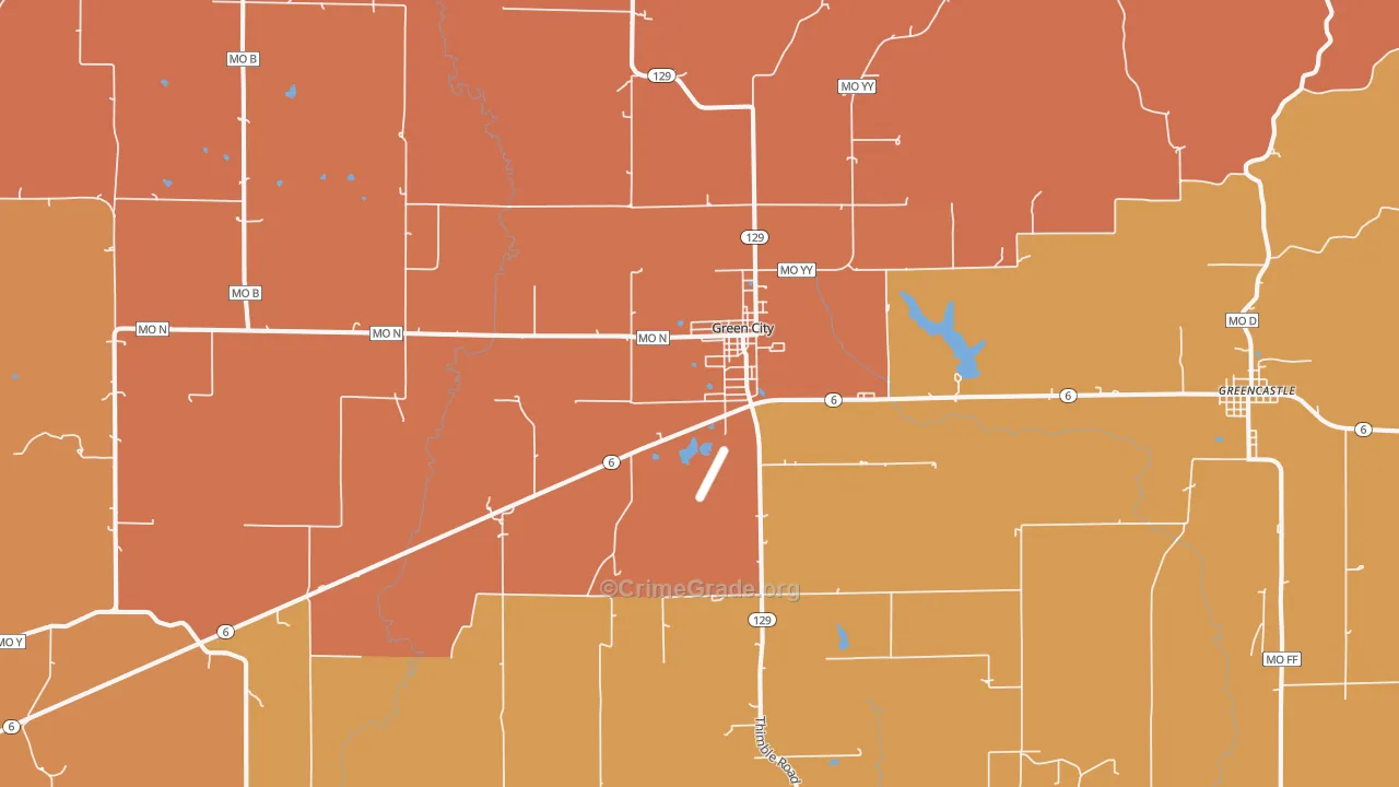 Green City, MO Map of Robbery Rates
