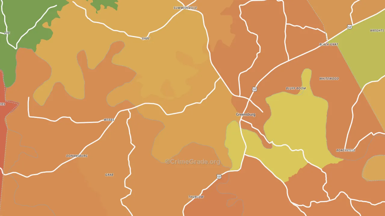 Green County, KY Map of Robbery Rates