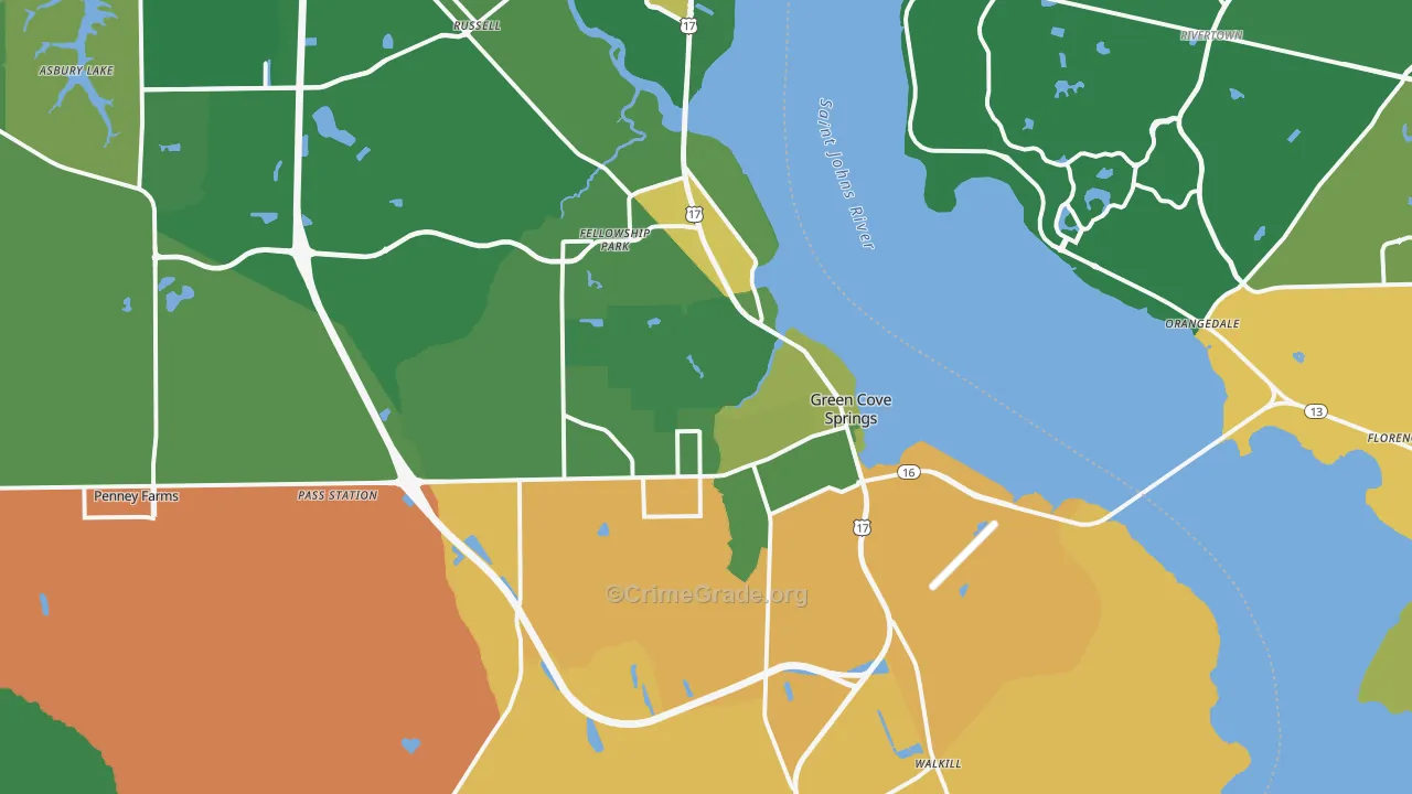 Green Cove Springs, FL Map of Robbery Rates