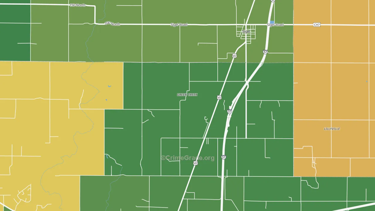Green Creek, IL Map of Robbery Rates