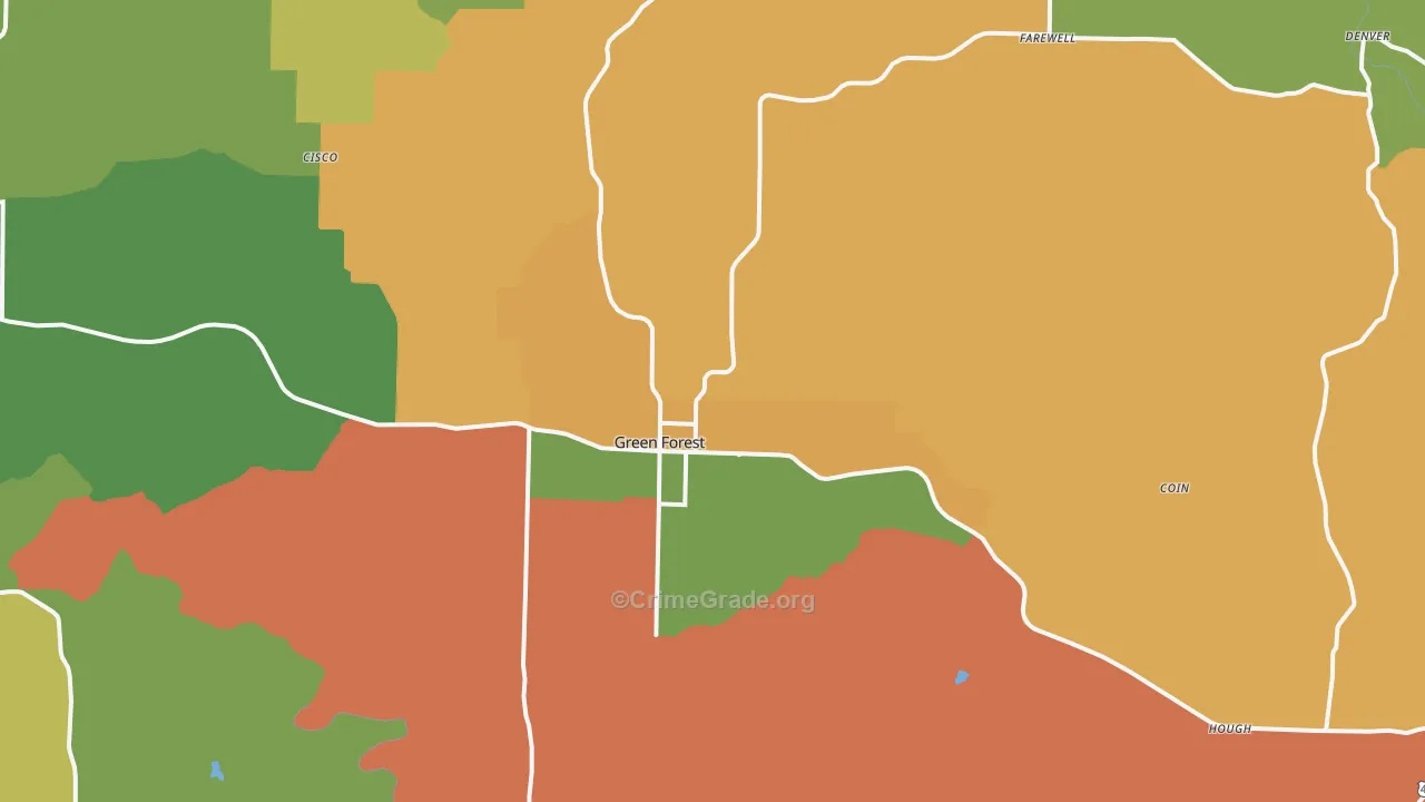 Green Forest, AR Map of Robbery Rates