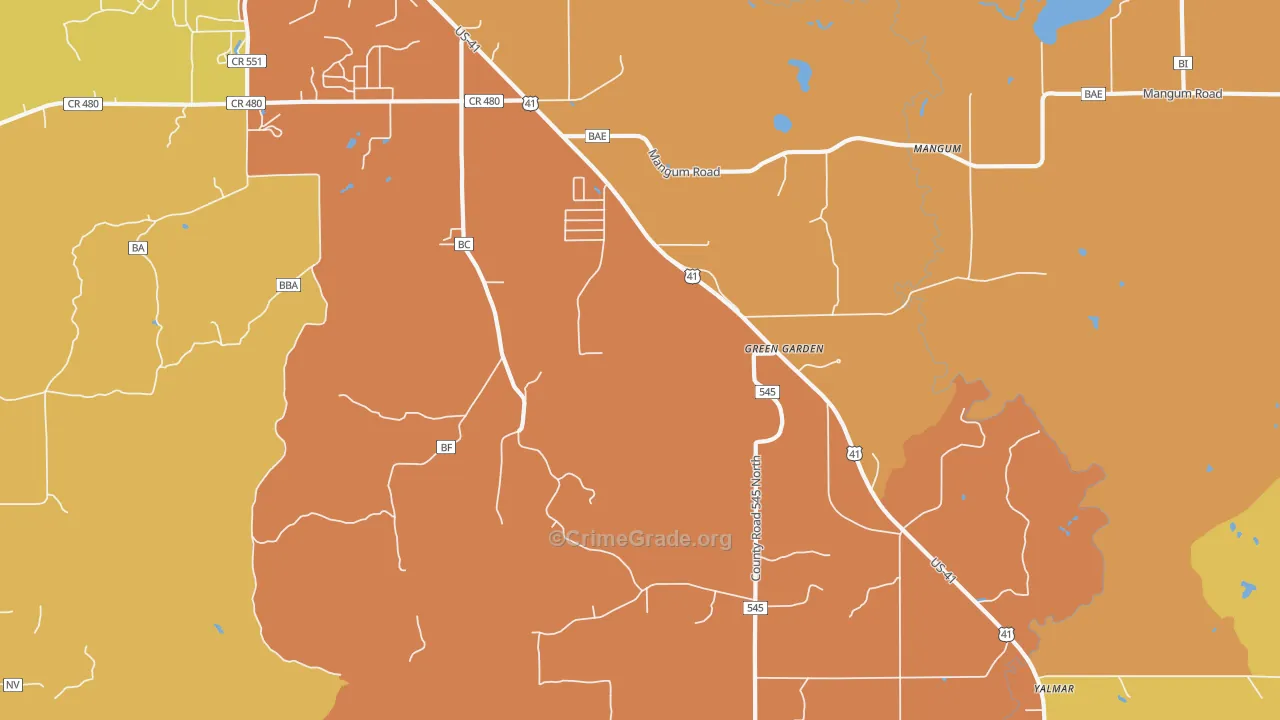Green Garden, MI Map of Robbery Rates