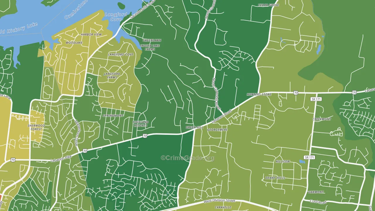 Green Hill, TN Map of Robbery Rates